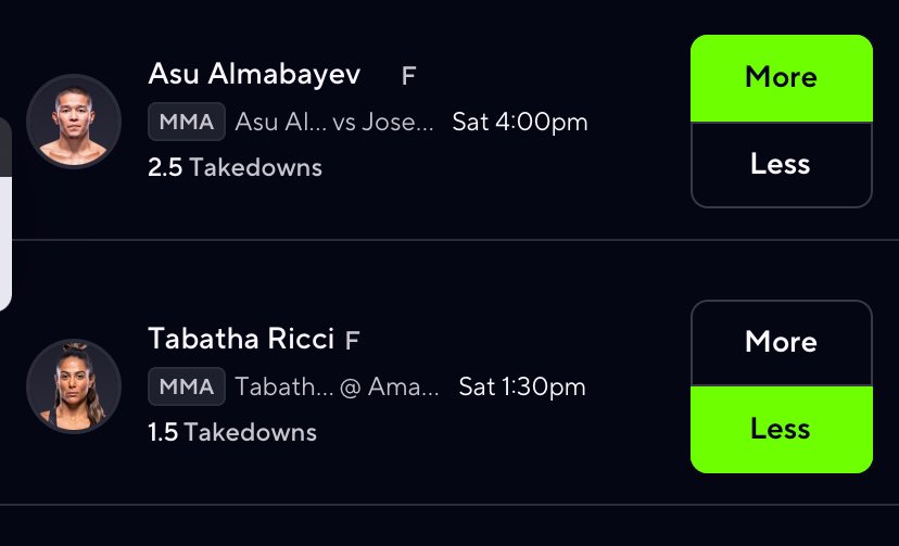 LukeKnowsMMA's tweet image. 🚨PRIZEPICKS MMA/UFC FREE 2 MAN🚨
#PrizePicks #FreePair #Pairs #UFC #GamblingX #MMA #Gambling #Pickem 
TABATHA RICCI U 1.5 TAKEDOWNS🤼
ASU ALMABAYEV O 2.5 TAKEDOWNS🤼

Lock this play in ASAP‼️ I except both lines to either be bumped or removed come fight day⭐️⭐️…