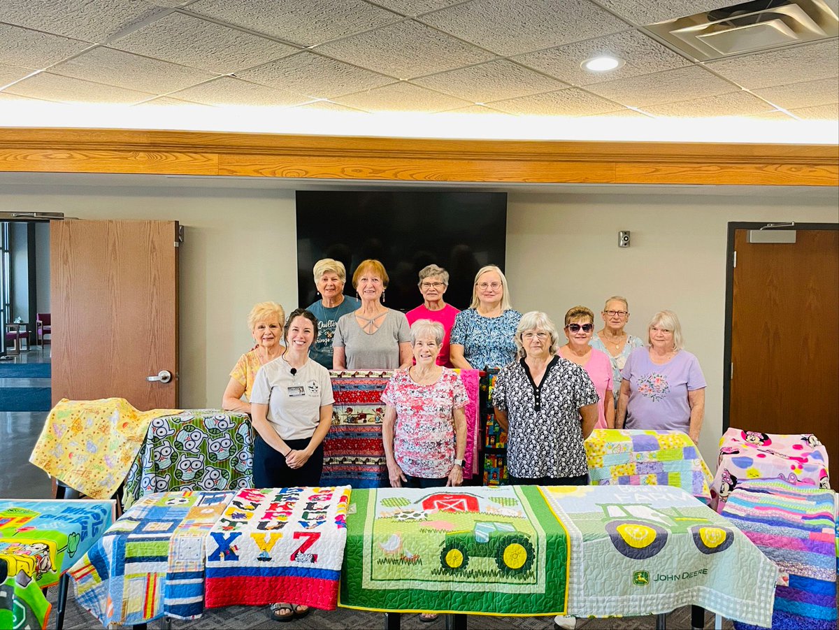 DGSOSheriff's tweet image. We were grateful to the Piece Time Quilters in Olathe for donating 27 hand-stitched, child-size quilts to the Sheriff's Office for the second year in a row.
These quilts are intended to be given freely to to any children in our community who might be removed from their homes.