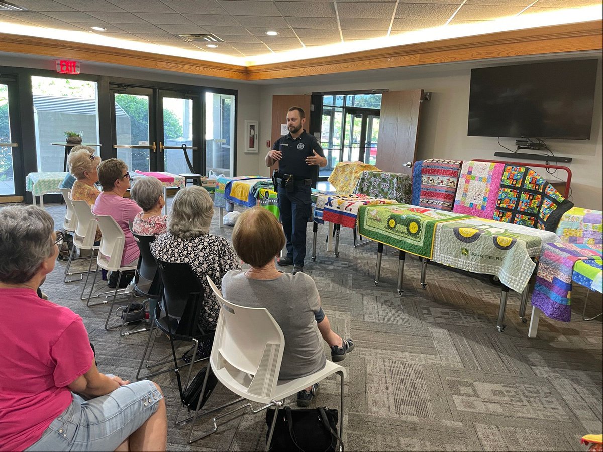 DGSOSheriff's tweet image. We were grateful to the Piece Time Quilters in Olathe for donating 27 hand-stitched, child-size quilts to the Sheriff's Office for the second year in a row.
These quilts are intended to be given freely to to any children in our community who might be removed from their homes.