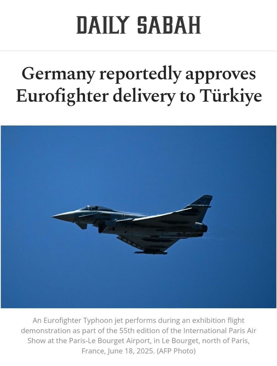 Fundji3's tweet image. A bad decision with a bad faith actor
Germany and Britain are advancing a deal to sell 40 Eurofighter Typhoon fighter jets to Turkey. According to Western media, a memorandum of understanding is expected to be signed between Britain and Turkey.