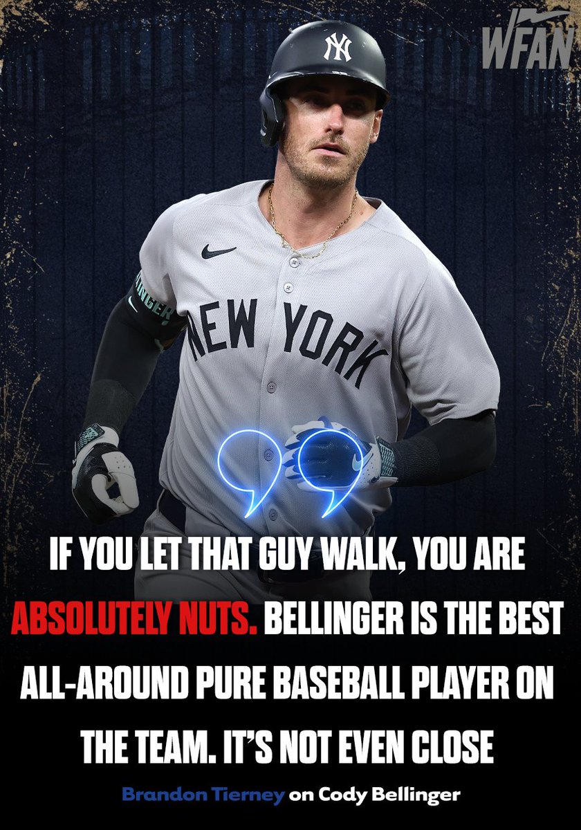 WFAN660's tweet image. BT says the Yankees better be ready to pay Cody Bellinger.
Listen here: go.audacy.com/QVVYxrEWeVb