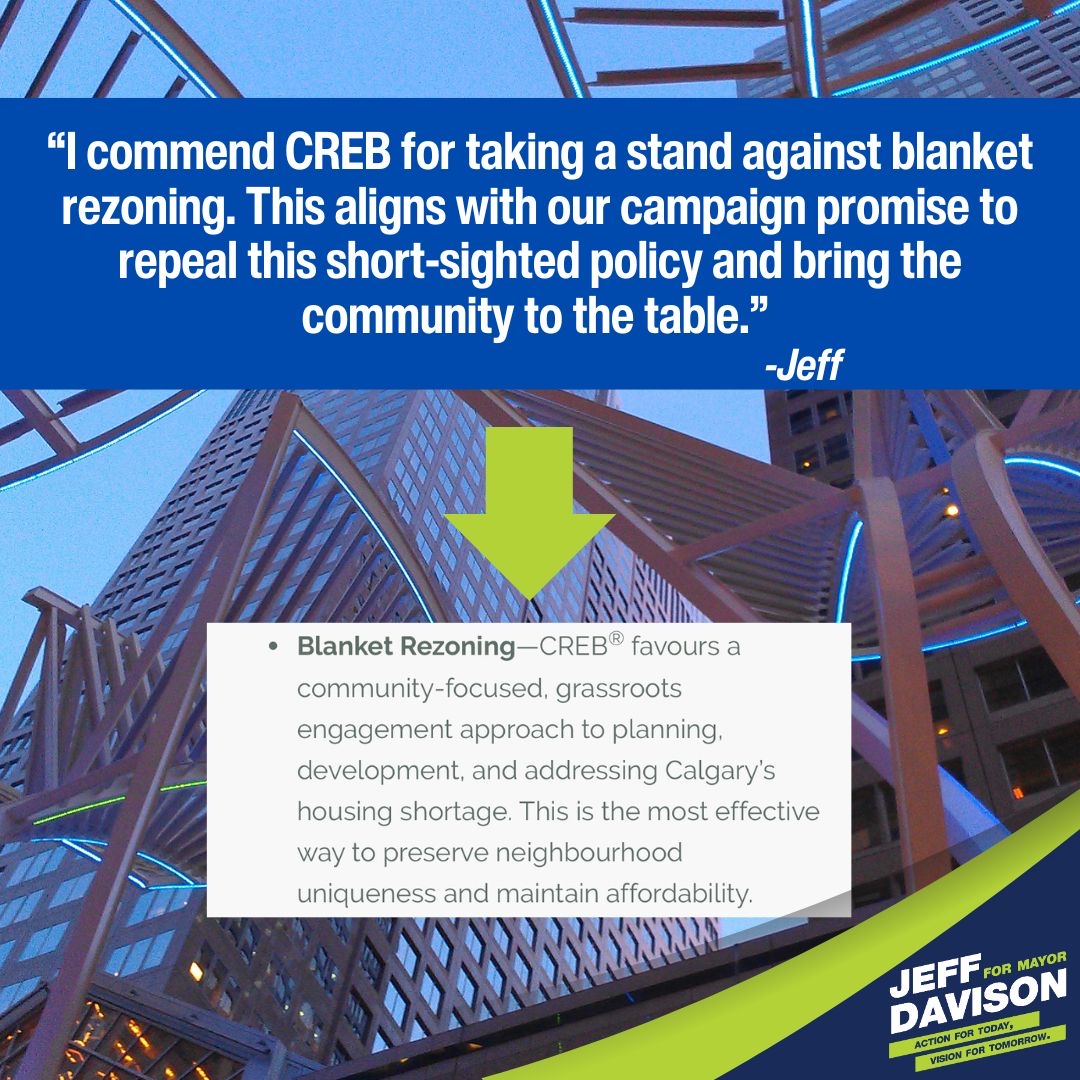 JeffDavisonYYC's tweet image. Bravo to the Calgary Real Estate Board @creb for announcing their support to undo #blanketrezoning, support sustainable community growth and reduce red tape to support home ownership and achieve housing #affordability.
Join my team to fight for our city!
#yyc #yyccc
Jeff