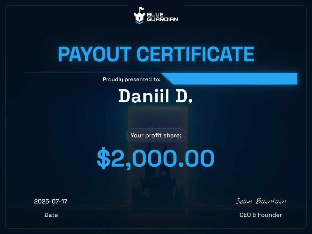 BlueGuardiancom's tweet image. Payouts are rewards for following your trading rules
Congratulations to our funded trader Daniil
Every trader can earn a payout including YOU! π«΅