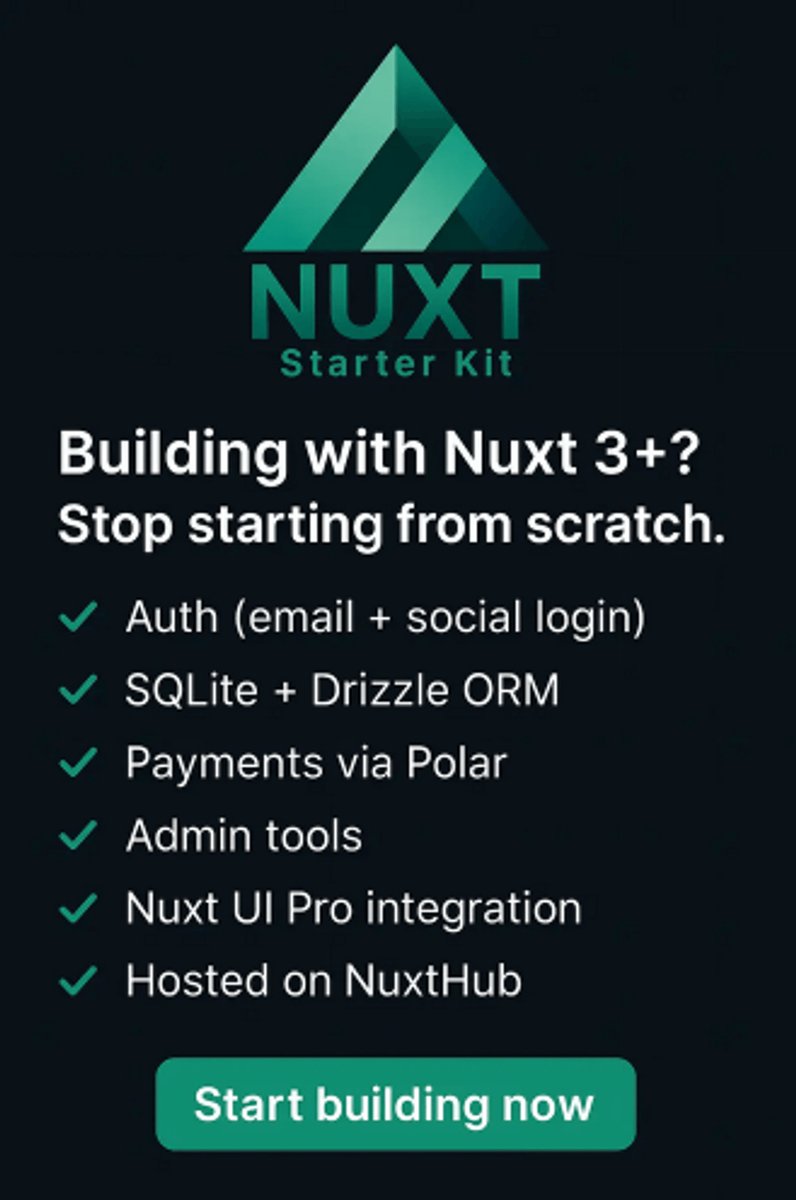 Mokkapps's tweet image. π¨ I'm really excited to share something new with you today.
ππ» I've just updated my Nuxt SaaS Starter Kit to support Nuxt 4.
ππ» It's smoother and faster than ever.
π Grab your copy now at nuxtstarterkit.com