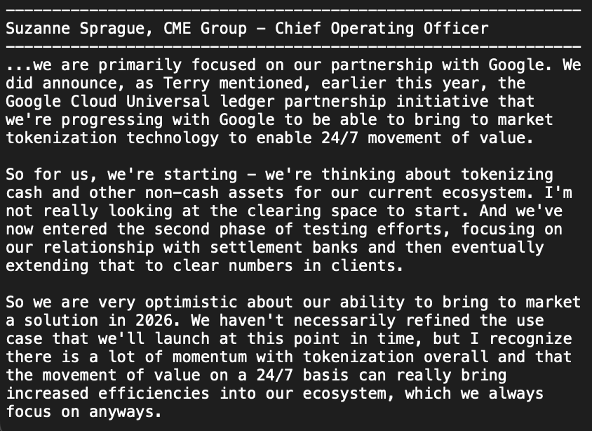 UnHedgedChatter's tweet image. CME x Alphabet: Excerpt from today&apos;s call  [Everything is tokens.] $CME $GOOG