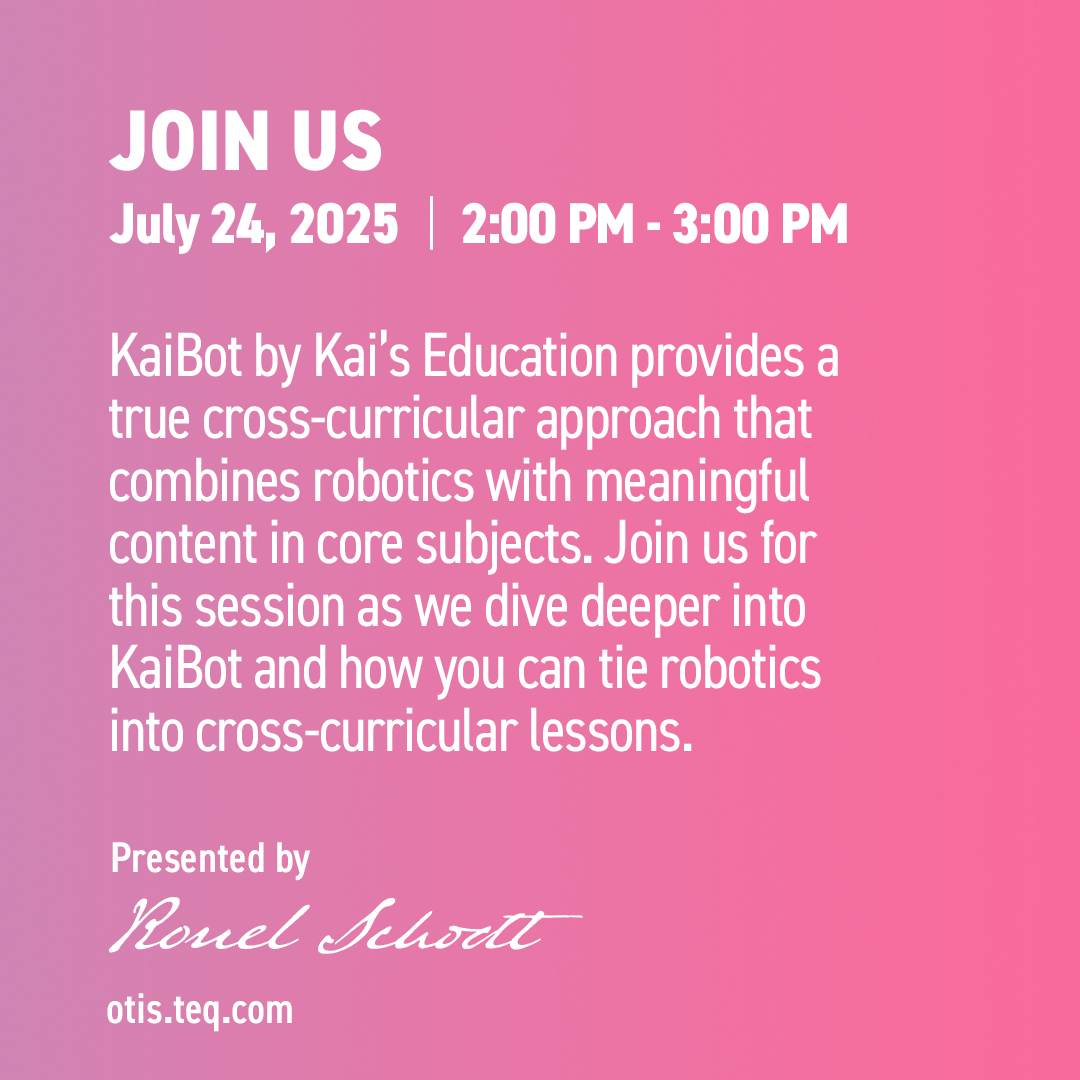 OTIS for educators (@otis4educators) on Twitter photo Unlock a world of code! Join our OTIS course at 2PM EDT featuring Ronel Schodt to dive into KaiBot by <a href="/kaiseducation/">Kai's Education ๐Fly into Coding!๐</a>. KaiBot combines robotics with core subjects and transforms lessons in literacy, math, and science! Learn more: hubs.ly/Q03ydLd70 #STEM #KaiBot #OTIS #pd Unlock a world of code! Join our OTIS course at 2PM EDT featuring Ronel Schodt to dive into KaiBot by <a href="/kaiseducation/">Kai's Education ๐Fly into Coding!๐</a>. KaiBot combines robotics with core subjects and transforms lessons in literacy, math, and science! Learn more: hubs.ly/Q03ydLd70 #STEM #KaiBot #OTIS #pd
