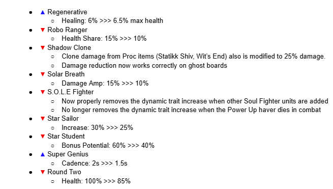 TheTruexy's tweet image. And here are the last batch of Augment and Power-Up tunings.

For the rest of PBE, just expect 1 smaller patch tomorrow and then no changed until after the weekend.