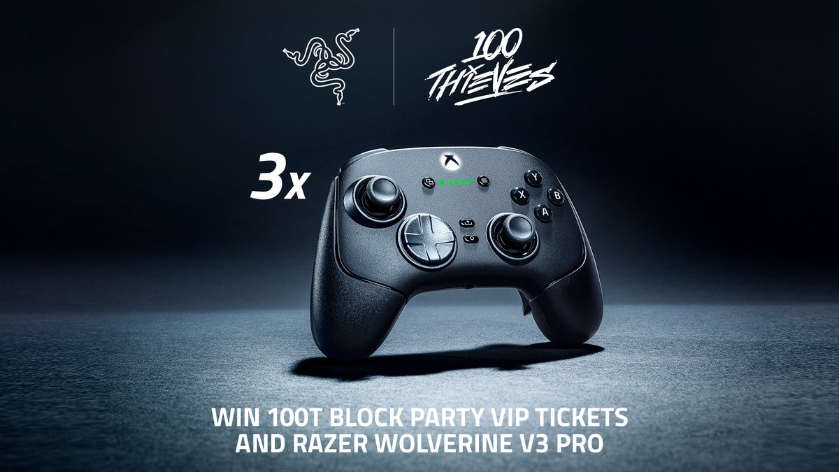 R Λ Z Ξ R (@razer) on Twitter photo We’ve teamed up with <a href="/100Thieves/">100 Thieves</a> to bring the heat to this year’s Summer Block Party on July 26.
Enter now at rzr.to/100T-Giveaway for a chance to win the giveaway of:
🎟️ 3x VIP Tickets
🎮 3x Razer Wolverine V3 Pro Signed by 100T Pros We’ve teamed up with <a href="/100Thieves/">100 Thieves</a> to bring the heat to this year’s Summer Block Party on July 26.
Enter now at rzr.to/100T-Giveaway for a chance to win the giveaway of:
🎟️ 3x VIP Tickets
🎮 3x Razer Wolverine V3 Pro Signed by 100T Pros