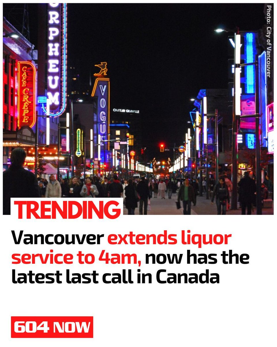 Vancouver's nightlife just got a late-night upgrade. 🌃🍻 Vancouver just  approved 4am liquor service downtown. Bars can keep the party going late  once they apply for the right licenses., image size:960x1200