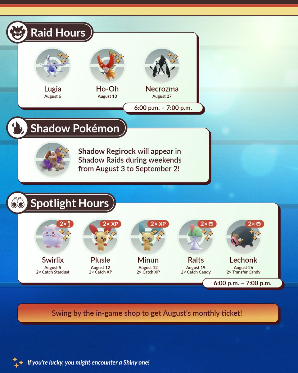 pokemongoappuk's tweet image. The August content update is filled with 31 days of events and adventures in #PokemonGO! 🗓️
Trainers, get ready for Gigantamax Butterfree Max Battle Day, 2025 Worlds, GO Battle Weekend, and more! 🤩