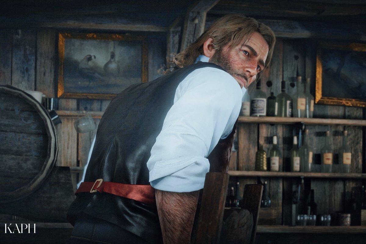 es__kei's tweet image. arthur morgan big wide shoulders and slutty little vest buckle save me