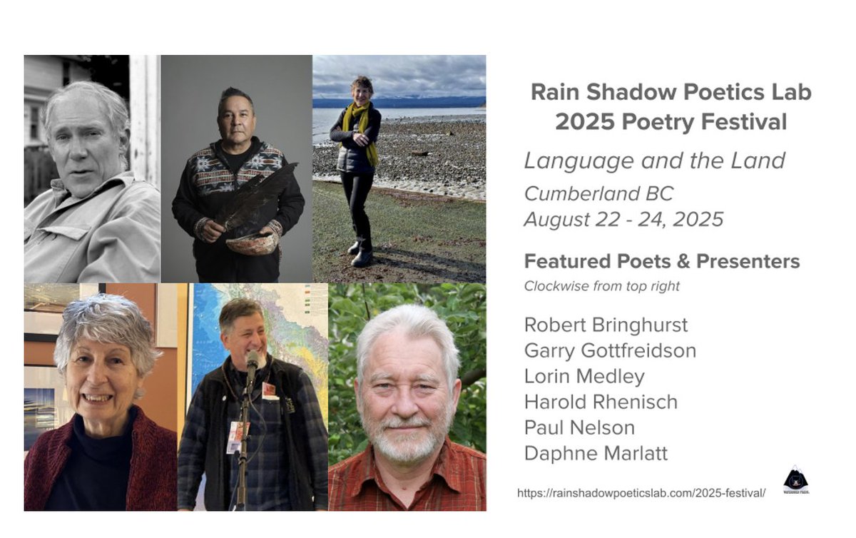 Talonbooks's tweet image. Daphne Marlatt will be offering a workshop and speaking on a panel at Language and the Land: a festival of poetry! Check it out!
rainshadowpoeticslab.com/schedule/