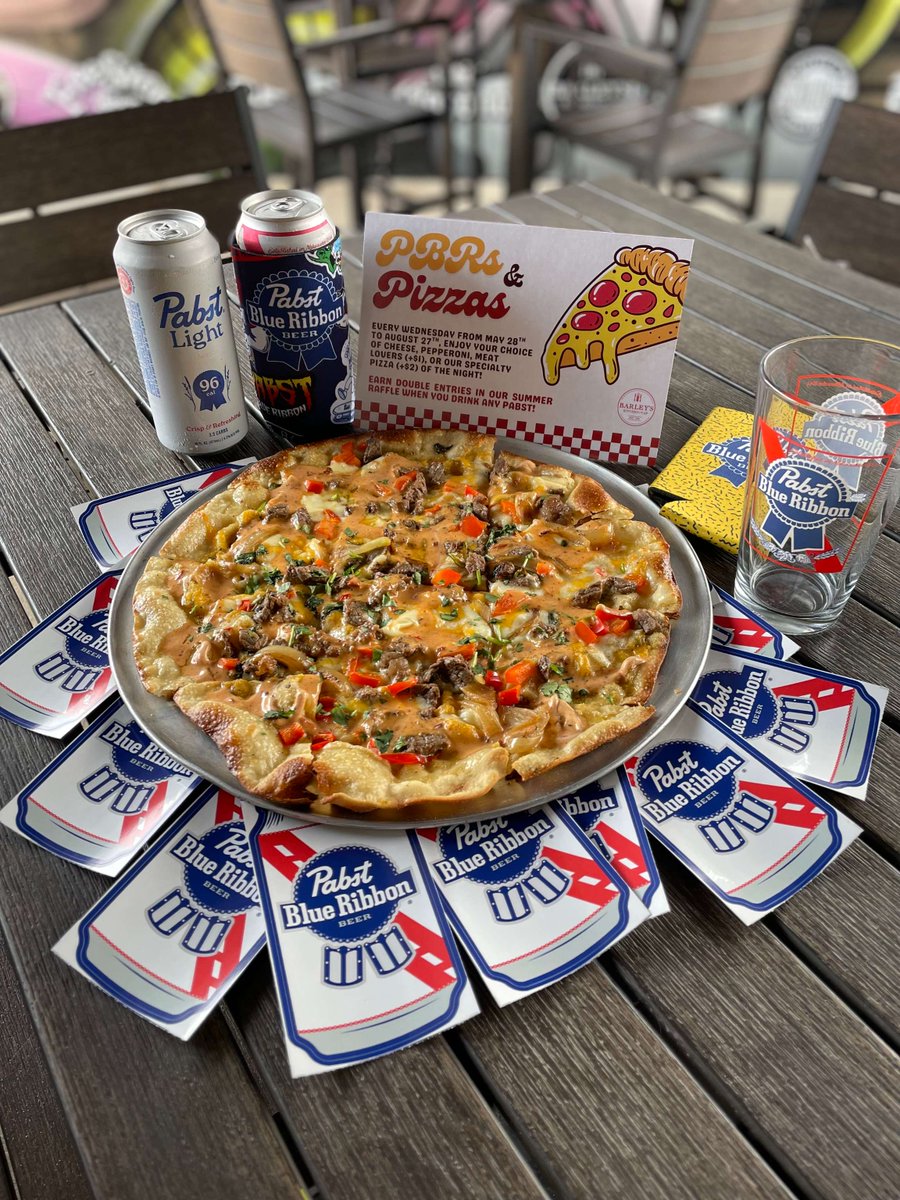 Sizzle meets slice 🔥 Our speciality Steak Fajita pizza is back today only for PBR's and Pizzas – Come grab it while it's hot and wash it down with a cold one!