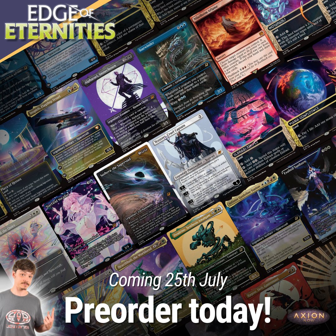 AxionNow's tweet image. Edge of Eternities is nearly here! 🔥
Power up your decks or acquire fleets and planets for your collections!
🗓️ Set Release: July 25
👉 Grab your singles before they vanish! tinyurl.com/3hjueeuz
#MTGEternity #MTGtrades #mtgaddict #mtgart #mtgfoil