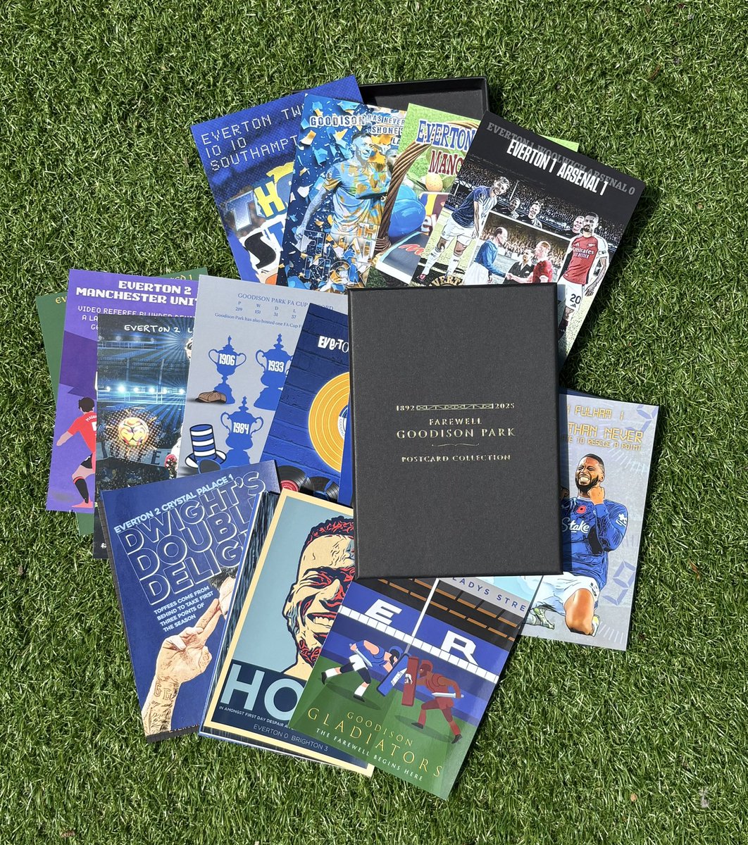 ToffeeArt's tweet image. Full set of 2024/25 home programmes and a full set of Farewell Goodison postcards.
Postcards to complement programmes are available on the website.
#EFC #FarewellGoodison