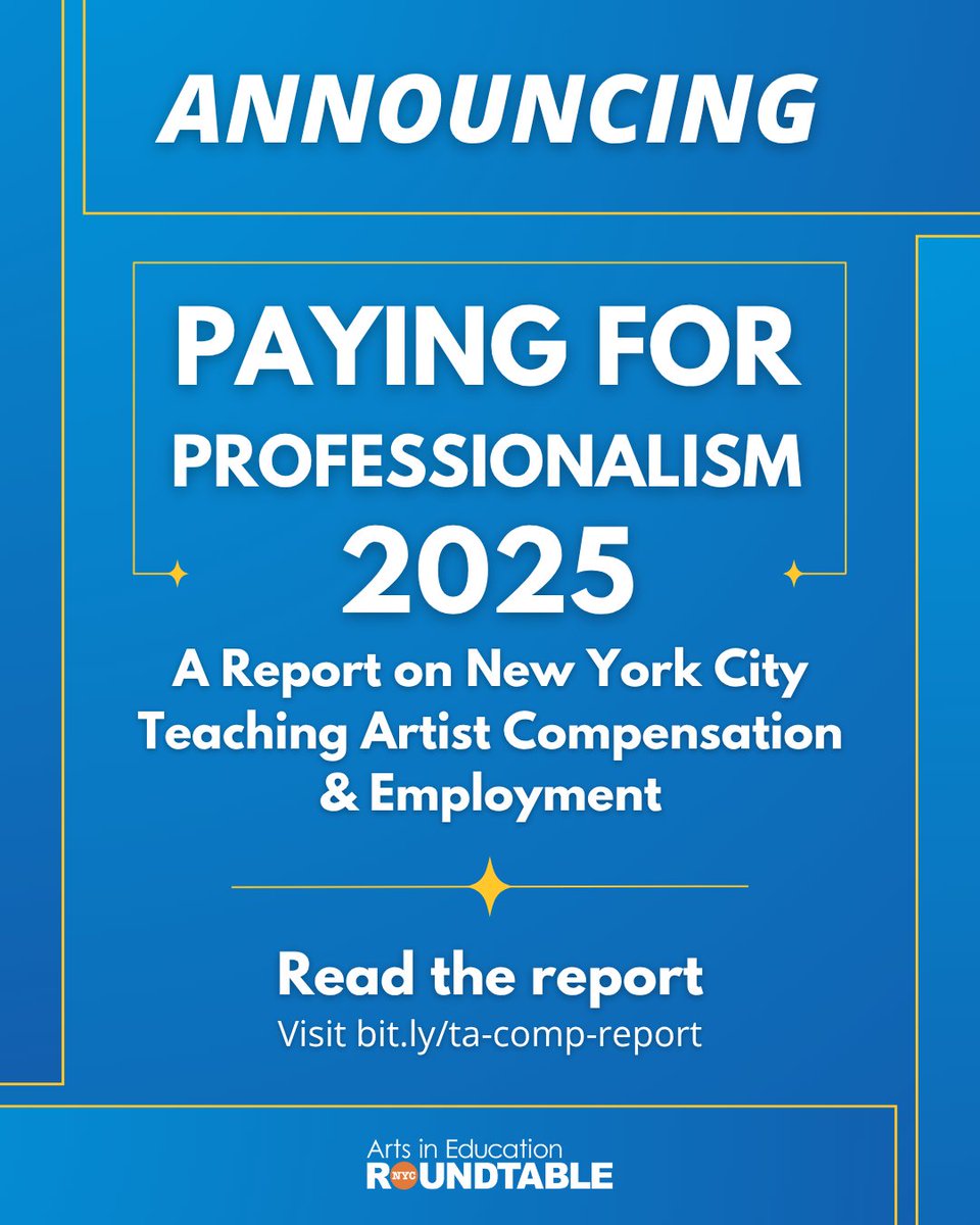 📣 It's here! The NYC Arts in Education Roundtable is honored to release this comprehensive overview of the financial and employment landscape for Teaching Artists in New York City. Visit bit.ly/ta-comp-report to read the report.