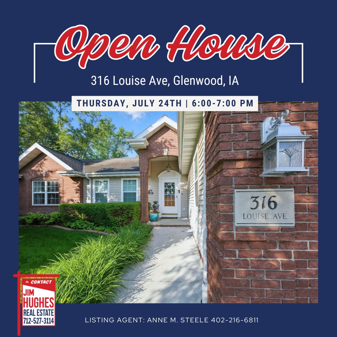 OPEN HOUSE THURSDAY 6-7 pm!
📍316 Louise Ave, Glenwood, IA 
jimhughesrealestate.com/properties-for…
Anne M. Steele 402-216-6811
