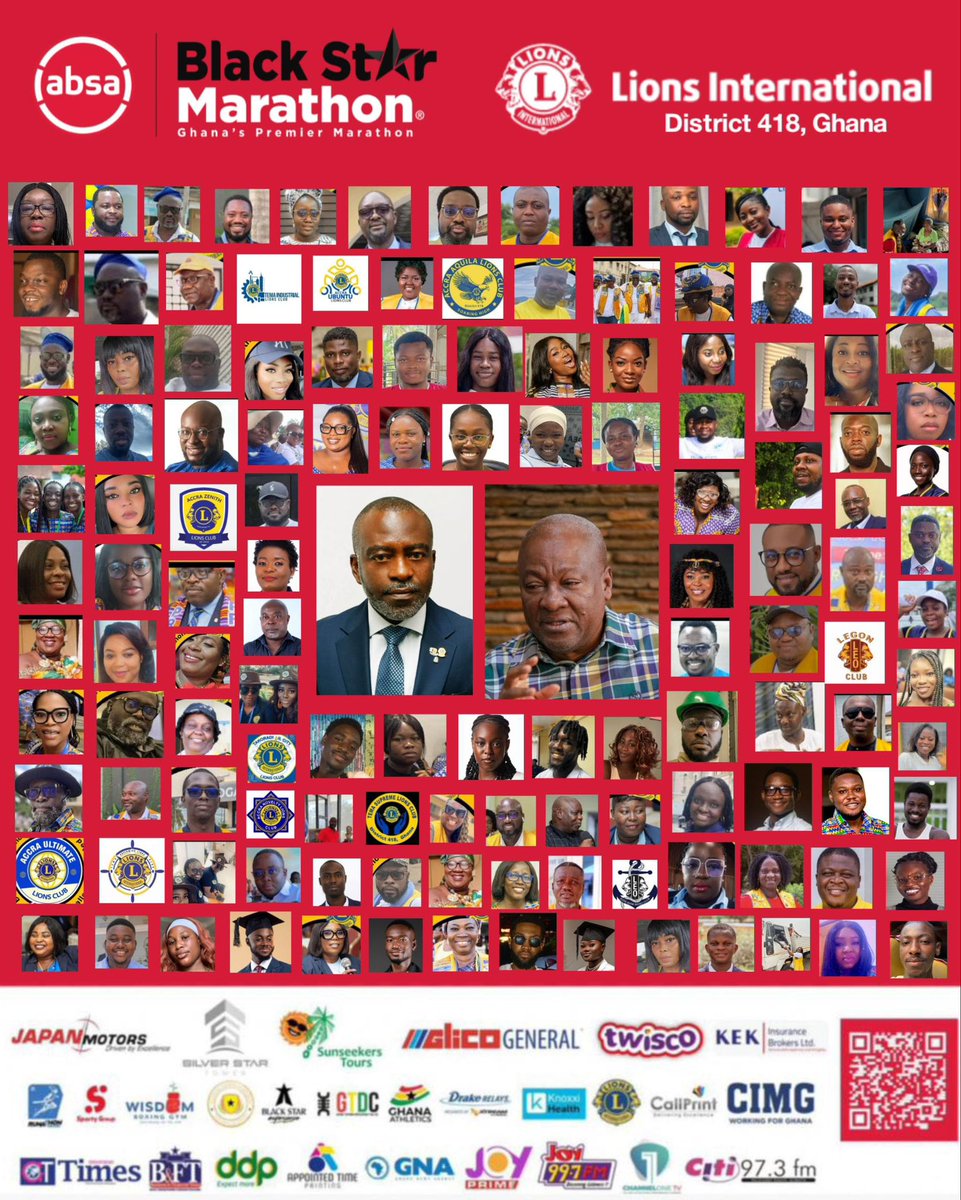 Lions and Leos of District 418, Ghana, joined the #AbsaBlackStarMarathon Avatar Challenge — with the President of Ghana himself!
A bold moment of unity and service ahead of race day.
#LionsServe #LeosOfGhana #LionsOfGhana #LionsInternational
#LionsClubsGhana #LeoDistrict418
