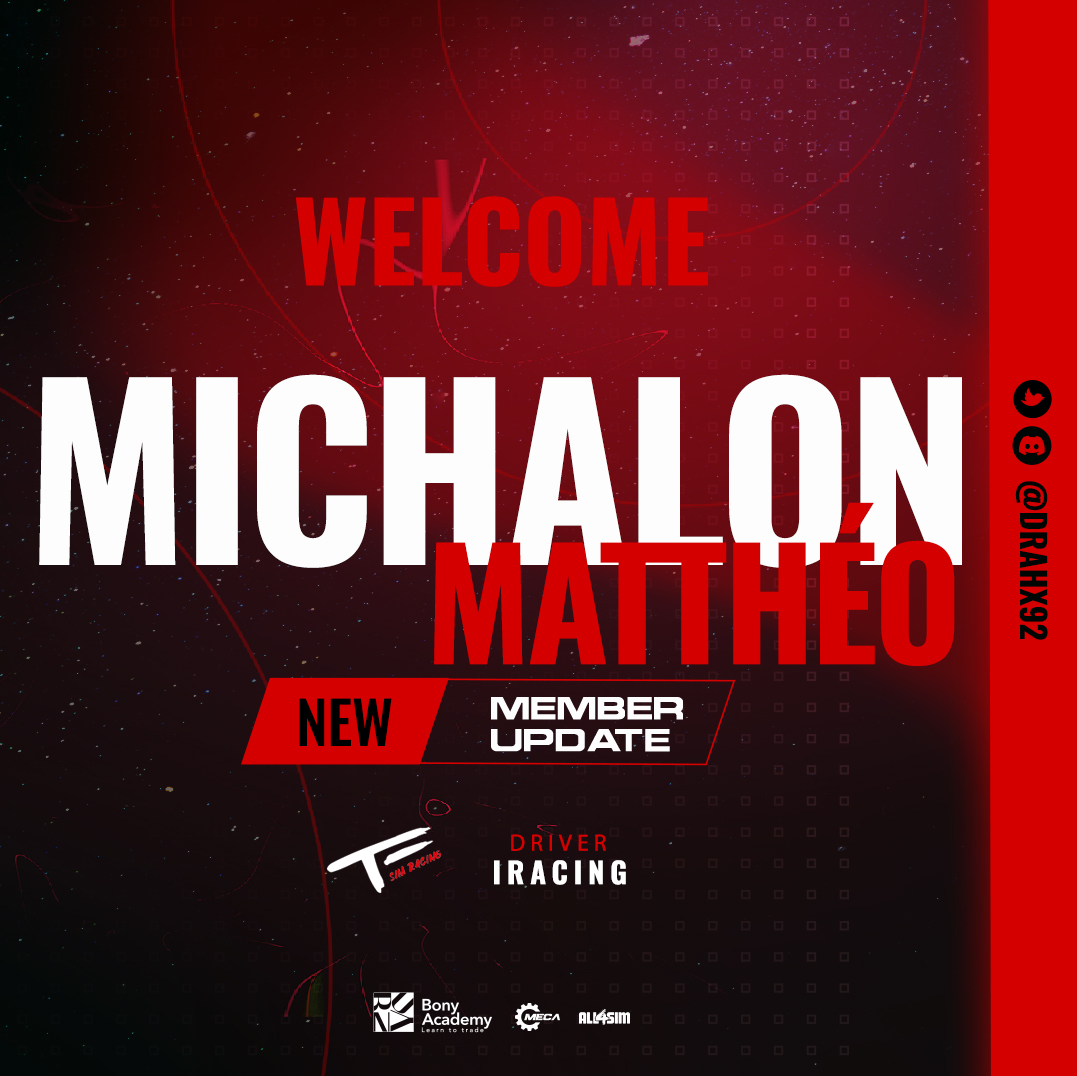 Welcome <a href="/Drahx92/">Drahx</a> 🥳

The iRacing team is proud to announce Matthéo Michalon as the latest signing ✍️

Bienvenue dans l’équipe, Matthéo! 🇫🇷
#iRacing