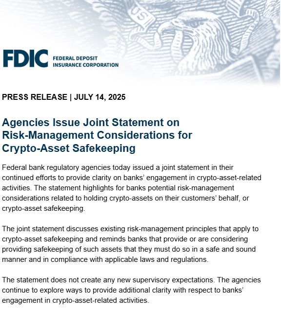 Financialnewswk's tweet image. Agencies Issue Joint Statement on Risk-Management Considerations for Crypto-Asset Safekeeping occ.gov/news-issuances… #crypto #cryptoassets