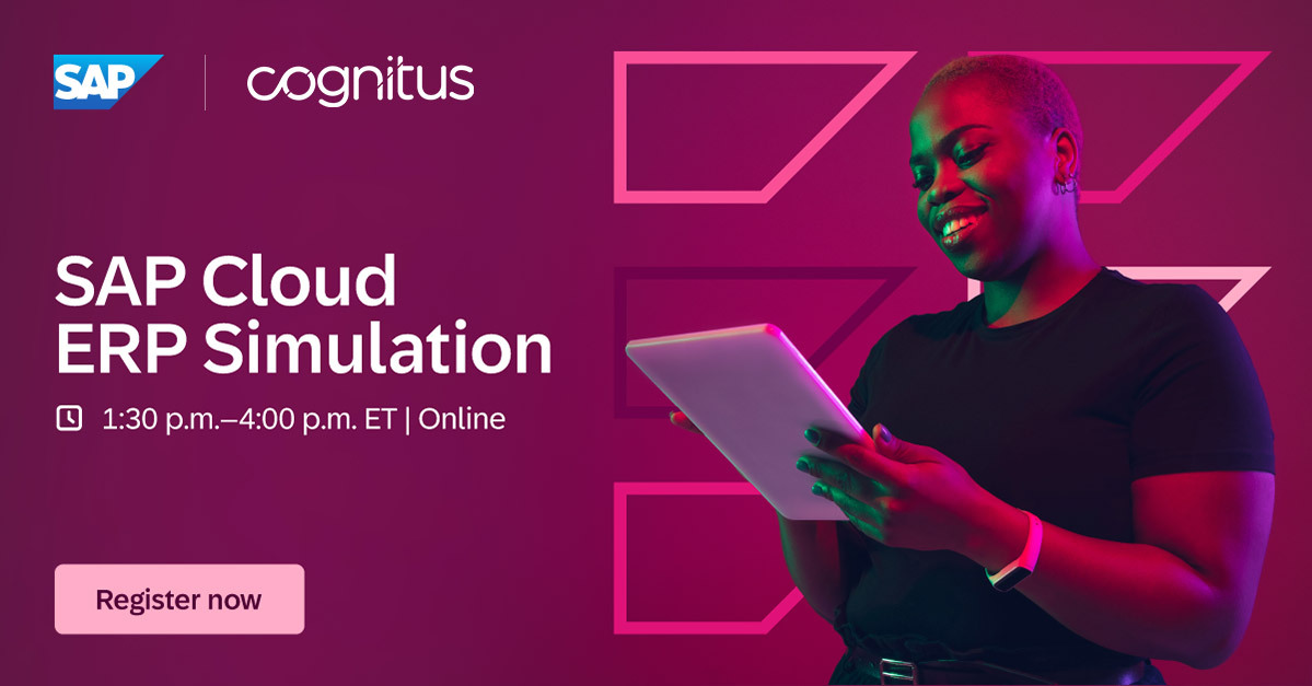 CognitusTweets's tweet image. Wondering how @SAP Cloud ERP can elevate your business operations? Join us on August 5 to experience SAP’s most advanced #cloudERP software for your business in a guided, #livesimulation. Register now: hubs.la/Q03yxm4j0