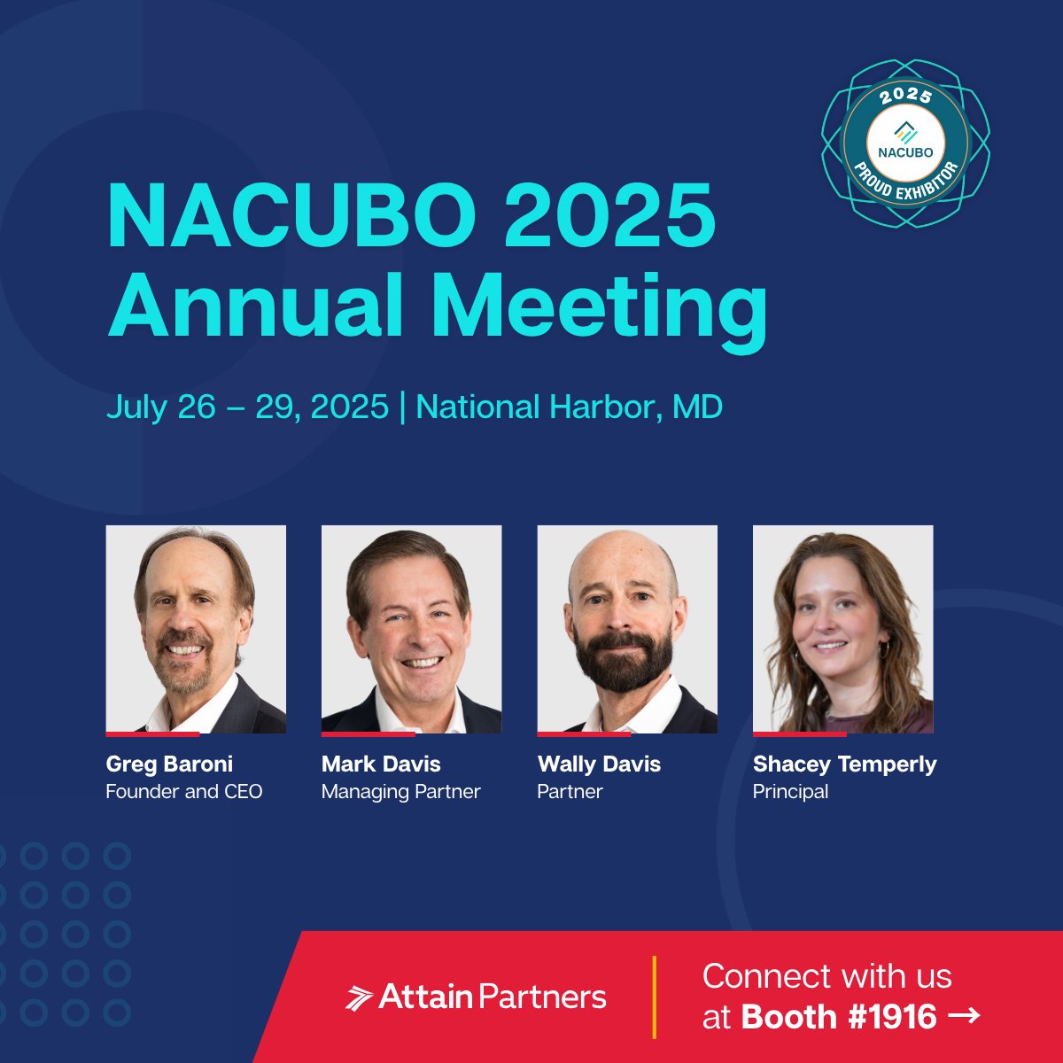 See you soon, <a href="/NACUBO/">NACUBO</a>! Connect with our senior leaders at Booth #1916 to hear how Attain Partners is helping institutions navigate today’s biggest opportunities and challenges. #NACUBO2025

Learn more: bit.ly/44OF0Td