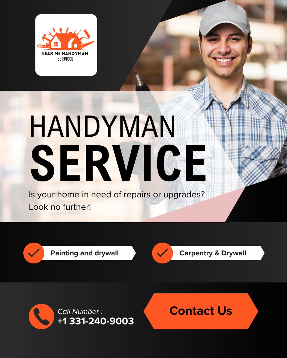 🎨🛠️ Transform Your Space with Expert Painting &amp; Drywall Services!
Whether it’s a fresh coat of paint or a flawless drywall finish — we’ve got you covered.
✅ Reliable.
✅ Affordable.
✅ Local.
📞 Call Near Me Handyman Services today at +1 331-240-9003