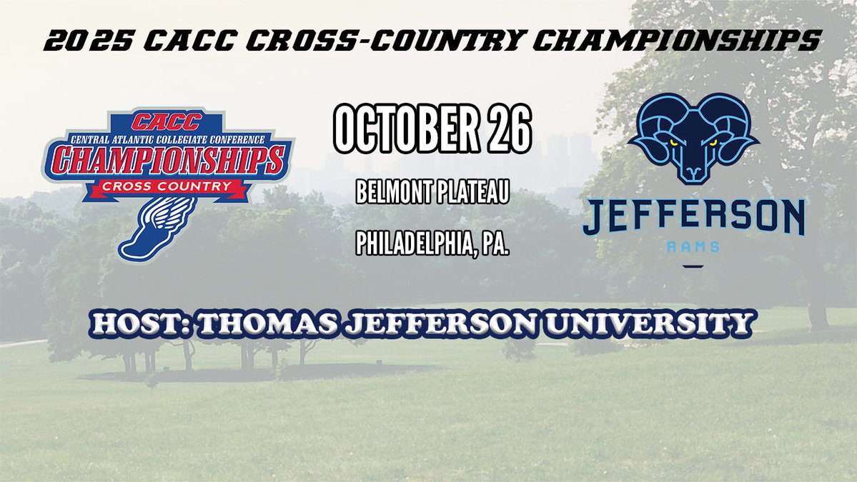 CACC01's tweet image. .@JeffersonRams will serve as the host of the 2025 #CACC Cross-Country Championships.
The races will be held on Oct. 26 at Belmont Plateau.
caccathletics.org/news/2025/7/23…