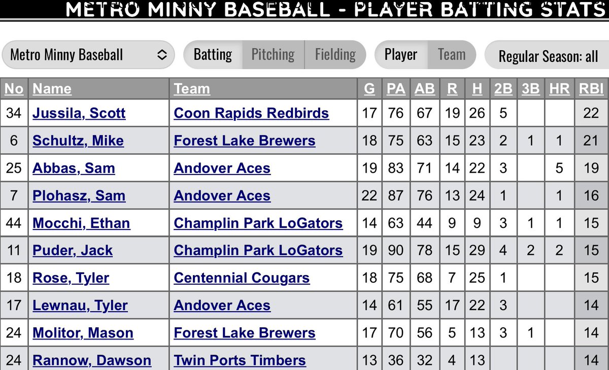 Quick check up on the metro minny RBI leaders has the mighty Scott Jussila topping the leaderboard as expected #scottjussilatalk #metrominnytalk #pencilhimintalk