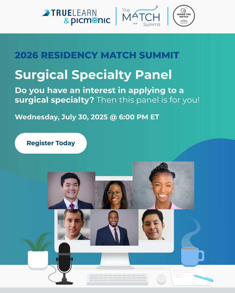 TrueLearnLLC's tweet image. Do you have an interest in applying to a surgical specialty? You won't want to miss our Match Summit with interactive conversations about application tips, preparing for interviews, and more! Sign up here: bit.ly/matchsummitsur…
#Match2026 #FutureSurgeons #ResidencyMatch
