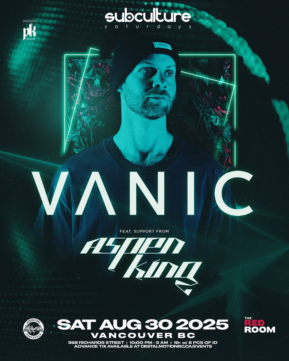 JUST ANNOUNCED! <a href="/djvanic/">Vanic [▼]</a> touches down August 30th at <a href="/REDROOMVANCITY/">The Red Room</a> for a hometown show with <a href="/aspenkingmusic/">ASPEN KING</a> #SUBcultureSaturdays tickets are now available! #Vancouver