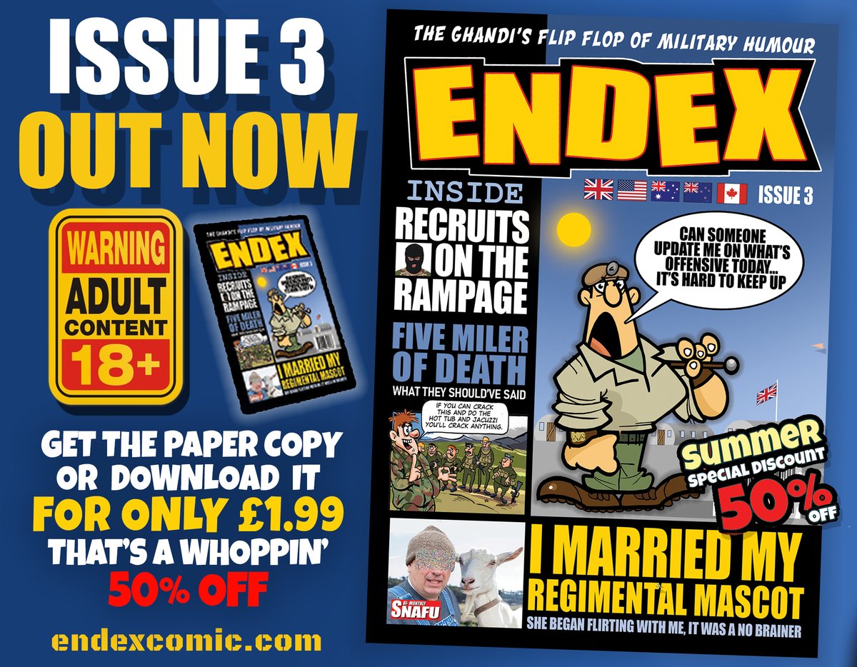 CliveWardauthor's tweet image. Don't miss the alternative five miler of death in ENDEX COMIC 3 OUT NOW 48-page descent into the chaotic and darkly humorous side of military life. Available here endexcomic.com This comic pulls back the curtain on the absurdities, frustrations, and dark humour that…