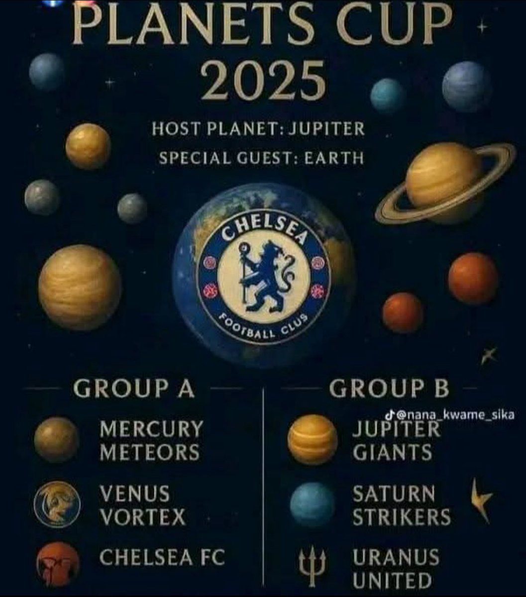 NoContextChe1's tweet image. RUMOUR:
🚨CHELSEA OFFICIALLY QUALIFY FOR THE 2025 PLANETS CUP.
Chelsea football Club sealed their place for the upcoming Inter Planetary Football Competition on MARS coming September.