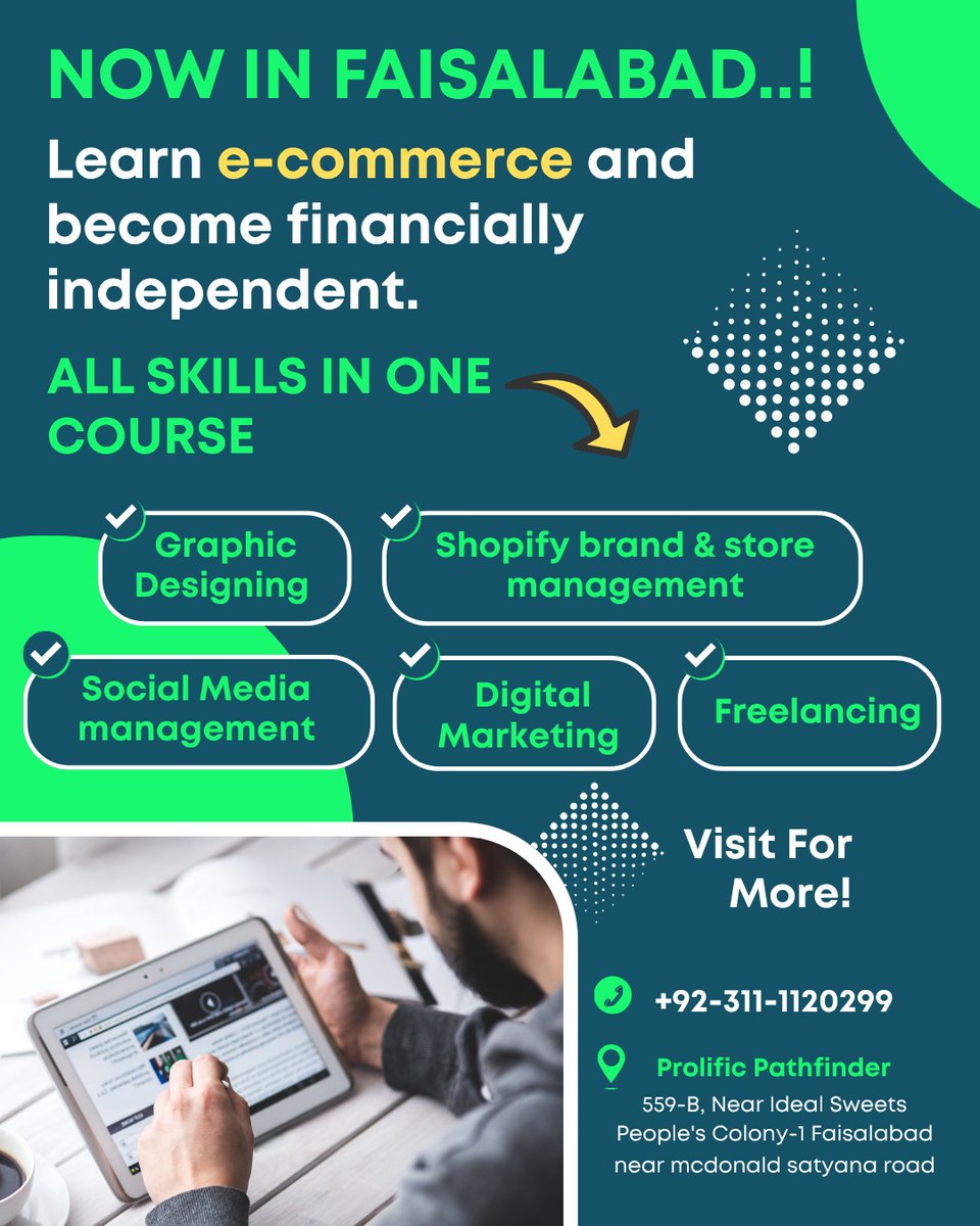 mohsin__zaid's tweet image. فیصل آباد میں ستیانہ روڈ پر میکڈونلڈ کے پاس E-commerce فزیکل ٹریننگ کورس شروع کرنے جارہے جسے میں خود کرواؤں گا،
ہفتے میں دو یا تین کلاسز ہوا کریں گی 8 ہفتے کا کورس ہوگا،
بھائی بہنیں بیٹیاں ضرور جائن کریں،
رابطہ نمبر فلائر پر موجود ہے،
خصوصی کاوش بھائی
@frazrashid1973