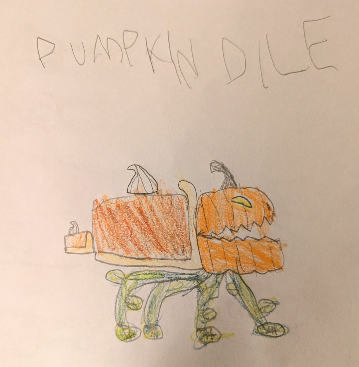 readtoyourkid's tweet image. My son drew a pumpkindile (a creature he invented). This kid is so cool, I love him a bunch. β€οΈ