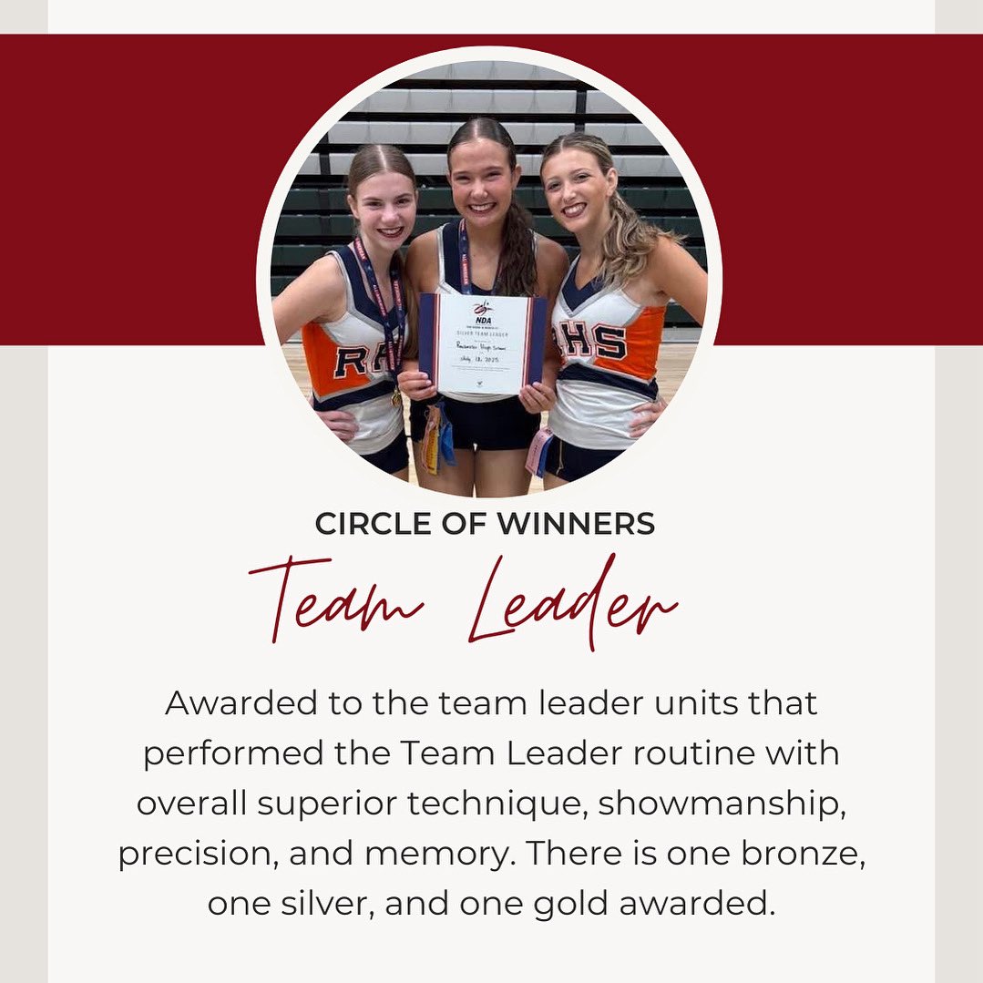 RocketPoms's tweet photo. Our seniors spent last week completing extra leadership classes, team building, and choreography training. On Friday, they competed against the leadership teams from the other schools in the NDA Team Leader Circle of Winners. We are so proud that these girls earned the silver! https://t.co/aU0AoavSby