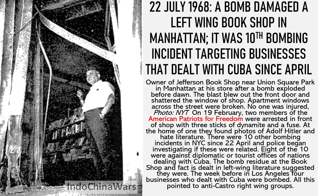 WarsIndo's tweet image. 22 July 1968: rightist American Patriots for Freedom bomb left-wing book store in NYC