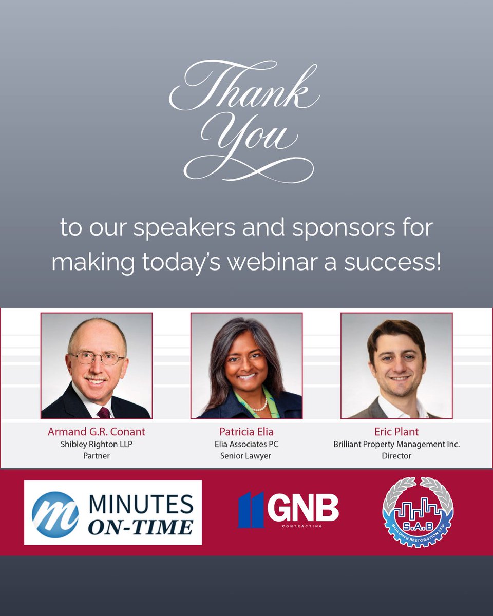 Today’s webinar, “Status Certificates Uncovered,” delivered valuable insights—thanks to the expertise of our incredible speakers

THANK YOU also to our sponsors for their help in providing quality education to our members.

#StatusCertificates #ACMOEducation #ACMO #CondoManagers