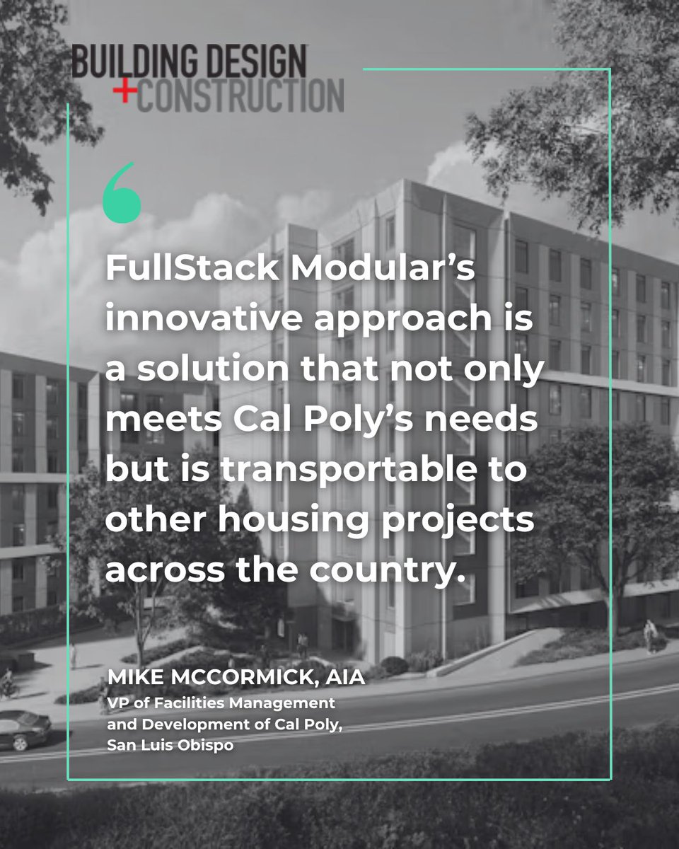 FSModular's tweet image. @FSModular is helping reshape student housing at scale. 🏗️
Proud to be featured in @BDCNetwork! @CalPoly is adding 4,200 beds across 9 modular buildings - the largest project of its kind in the U.S.
🔗 : bit.ly/4eyKeXD
✏️ by Novid Parsi
#FullStackModular #CalPoly #AEC