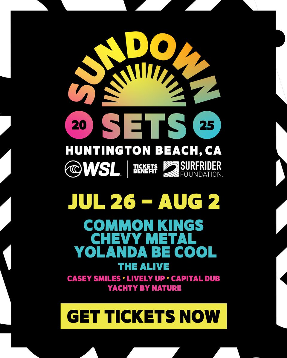 Surfrider Foundation (@surfrider) on Twitter photo This weekend kicks off <a href="/wsl/">World Surf League</a>'s Sundown Sets—a series of live sunset music performances on the sand at the US Open of Surfing in Huntington Beach, CA. 🌊🎶 Join us for epic performances by Common Kings, Chevy Metal, Yolanda Be Cool, and more!
It gets better—a portion of ticket This weekend kicks off <a href="/wsl/">World Surf League</a>'s Sundown Sets—a series of live sunset music performances on the sand at the US Open of Surfing in Huntington Beach, CA. 🌊🎶 Join us for epic performances by Common Kings, Chevy Metal, Yolanda Be Cool, and more!
It gets better—a portion of ticket
