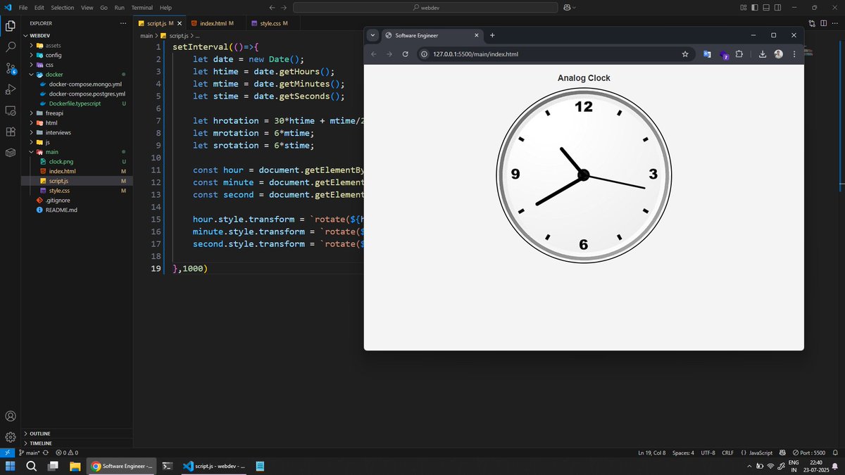 abhinayjangde's tweet image. Just created analog clock using pure html, css and javascript #clock #javacript