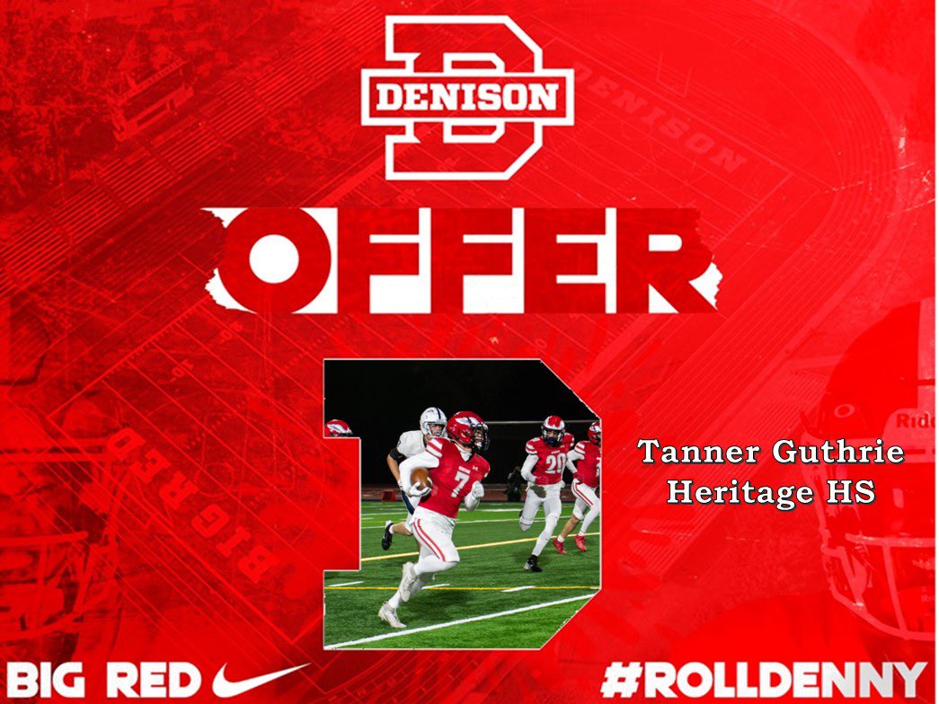 Tanner Guthrie (@tanner_guth) on Twitter photo After a great conversation with <a href="/coachhatem/">Jack Hatem</a> I am honored to have received an offer from Denison University! <a href="/DUFootball/">Denison Football</a> <a href="/coachnolazy/">Coach Johnson</a> <a href="/CoachTylerK/">Tyler Knoblock</a> <a href="/Coach___ROBERTS/">Alex Roberts</a> After a great conversation with <a href="/coachhatem/">Jack Hatem</a> I am honored to have received an offer from Denison University! <a href="/DUFootball/">Denison Football</a> <a href="/coachnolazy/">Coach Johnson</a> <a href="/CoachTylerK/">Tyler Knoblock</a> <a href="/Coach___ROBERTS/">Alex Roberts</a>