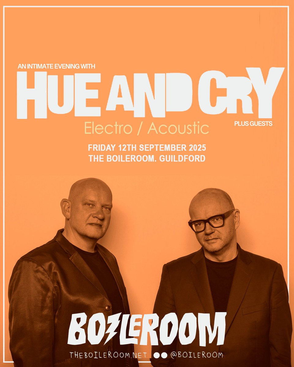 The Hue And Cry Electro/Acoustic train will be rolling into Guildford on Friday 12th September 2025 and we cannot wait! We'll be seeing you in The BOILEROOM as tickets are on-sale now 👉 theboileroom.net/event-listings…

#hueandcry #guildford #electroacoustic #theboileroom