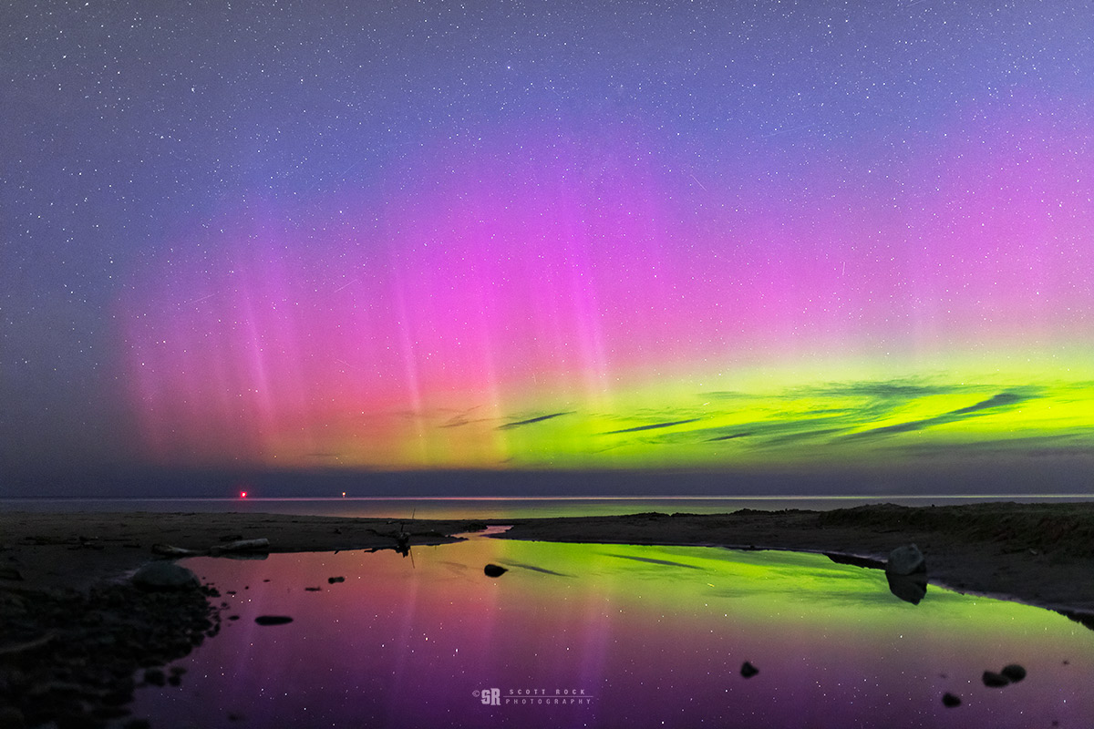 scottrockphoto's tweet image. Last night, while you were sleeping, the northern lights sparked stunning displays visible to the eye along the shores of Lake Huron. Captured in Saugeen Shores, Ontario Canada July 23, 2025 @ 12:15AM #NorthernLights