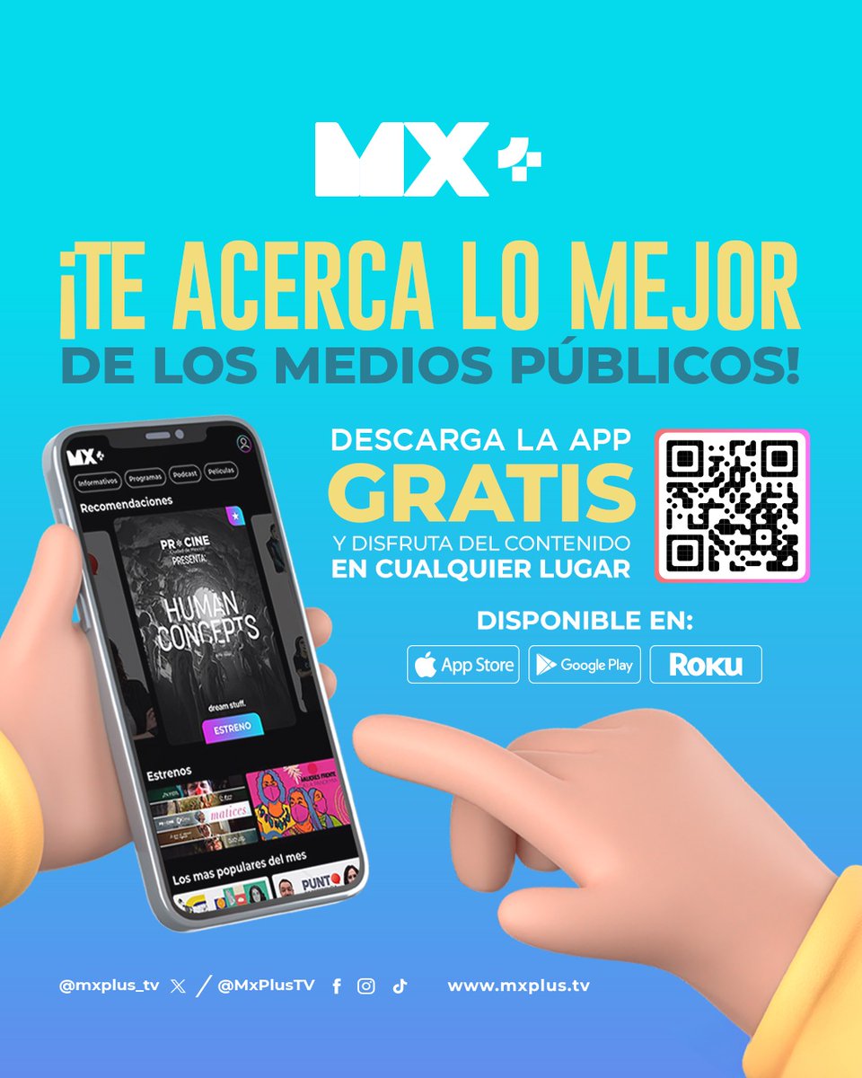 🎉 #MxPlus es cultura para todos, donde quieras.

Explora programas llenos de historia, ciencia, arte y mucho más.

🙌 Ideal para ver, aprender y compartir en familia.

📲 Descarga la app gratis:
👉 Android: bit.ly/3TGqrwe
👉 iOS: bit.ly/3zutvEW
👉 Roku: