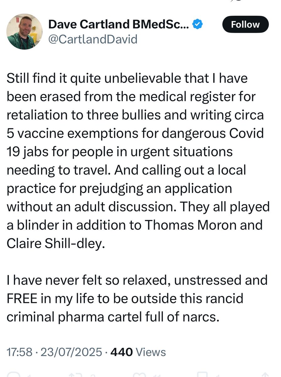 Moby Richard (@mobyrichard2) on Twitter photo Well he certainly comes across as relaxed and unstressed…😂
<a href="/CartlandDavid/">Dr Dave Cartland BMedSc MBChB MRCGP from 2014</a> Well he certainly comes across as relaxed and unstressed…😂
<a href="/CartlandDavid/">Dr Dave Cartland BMedSc MBChB MRCGP from 2014</a>
