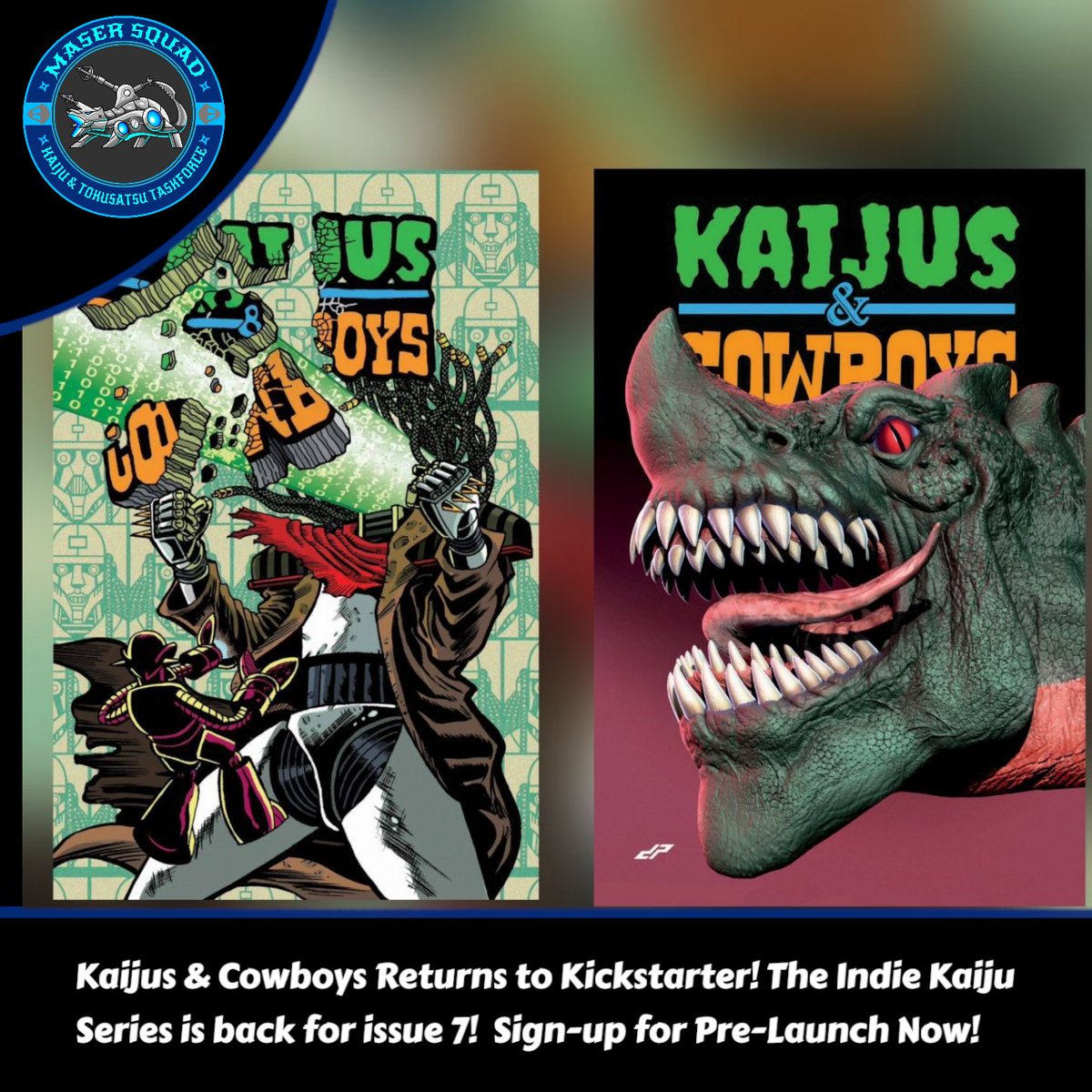 MaserSquad's tweet image. It is once again time to saddle up! @CambrianComics returns with @mblair112 & @frankiebwash Kaijus & Cowboys Issue 7! In Pre-Launch on Kickstarter now check out these incredible covers variant done by @D0PEP0PE ! #Kaiju #Comics
Pre-Launch Sign-Up: kickstarter.com/projects/kaiju…