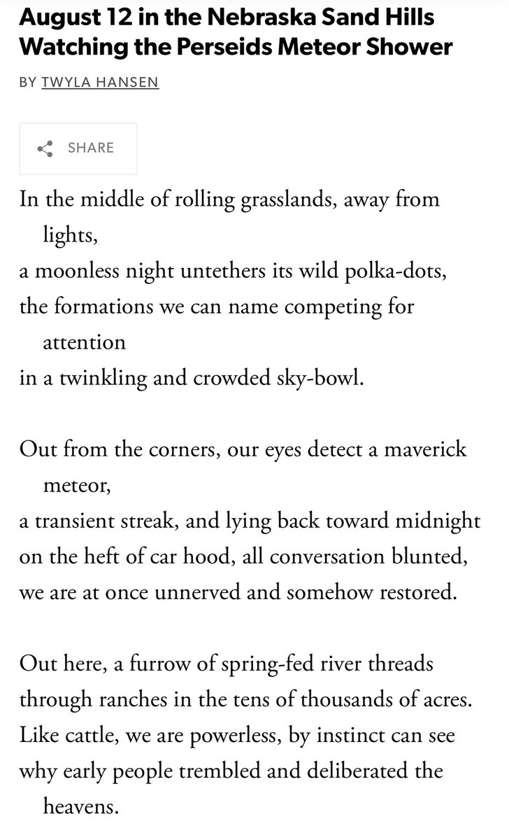 bloodsigns's tweet image. Twyla Hansen • August 12 in the Nebraska Sand Hills Watching the Perseids Meteor Shower from Dirt Songs: A Plains Duet.