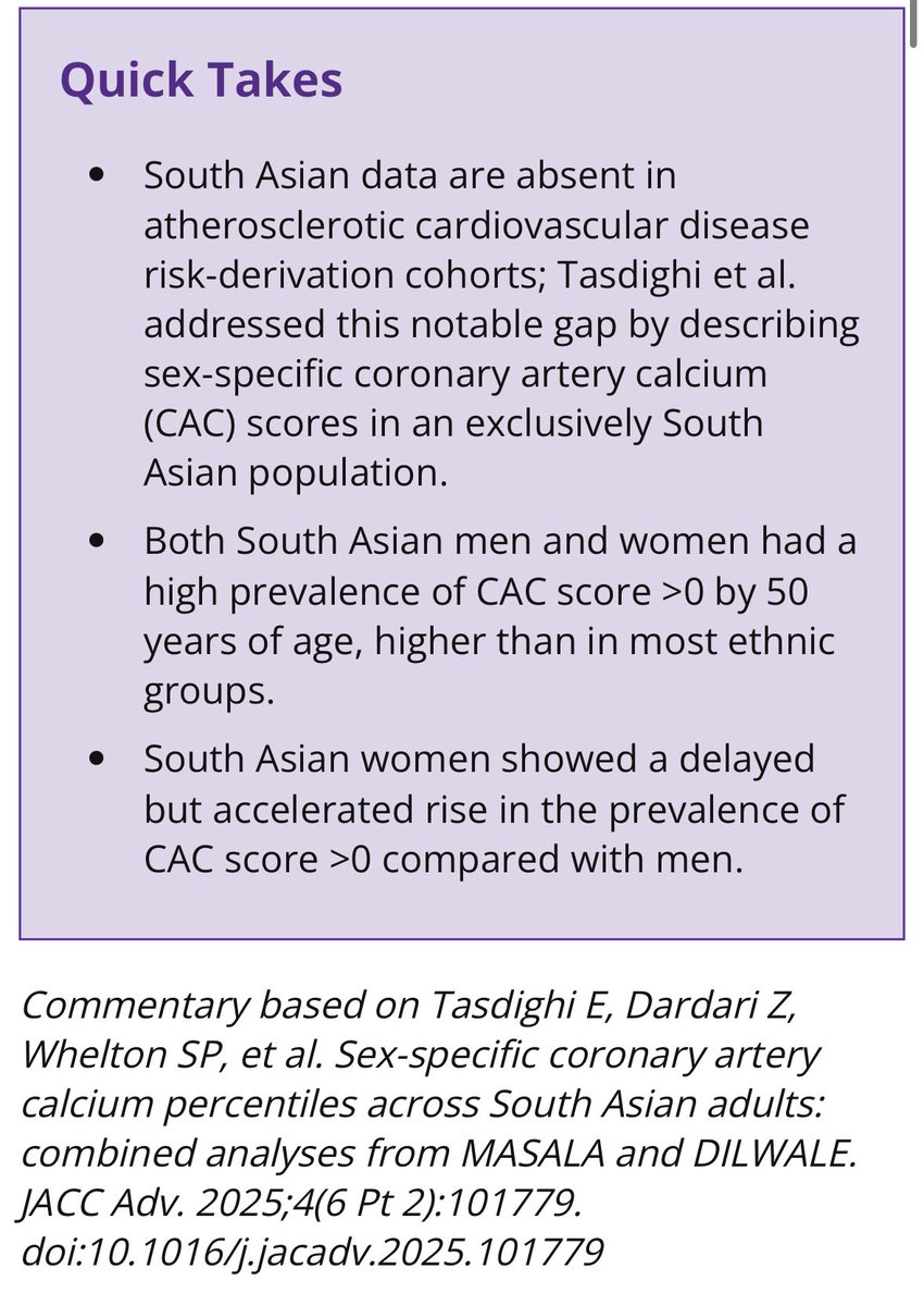 Jaideep (@jaideeppatelmd) on Twitter photo Nice review/editorial led by 🌟 UMd med student <a href="/zehraanum14/">Anum Zehra</a> summarizing our recent paper in <a href="/JACCJournals/">JACC Journals</a> re: distribution of CAC score in South Asian adults
<a href="/SaurabhSDani/">Saurabh S Dani, MD, MSc</a> <a href="/AAgarwalaMD/">Anandita Agarwala Kulkarni, MD FACC</a> <a href="/alka_kanaya/">Alka Kanaya</a> <a href="/ACCmediacenter/">ACC Media Center</a> <a href="/CiccaroneCenter/">Johns Hopkins Ciccarone Center</a>
🔗 acc.org/latest-in-card… Nice review/editorial led by 🌟 UMd med student <a href="/zehraanum14/">Anum Zehra</a> summarizing our recent paper in <a href="/JACCJournals/">JACC Journals</a> re: distribution of CAC score in South Asian adults
<a href="/SaurabhSDani/">Saurabh S Dani, MD, MSc</a> <a href="/AAgarwalaMD/">Anandita Agarwala Kulkarni, MD FACC</a> <a href="/alka_kanaya/">Alka Kanaya</a> <a href="/ACCmediacenter/">ACC Media Center</a> <a href="/CiccaroneCenter/">Johns Hopkins Ciccarone Center</a>
🔗 acc.org/latest-in-card…