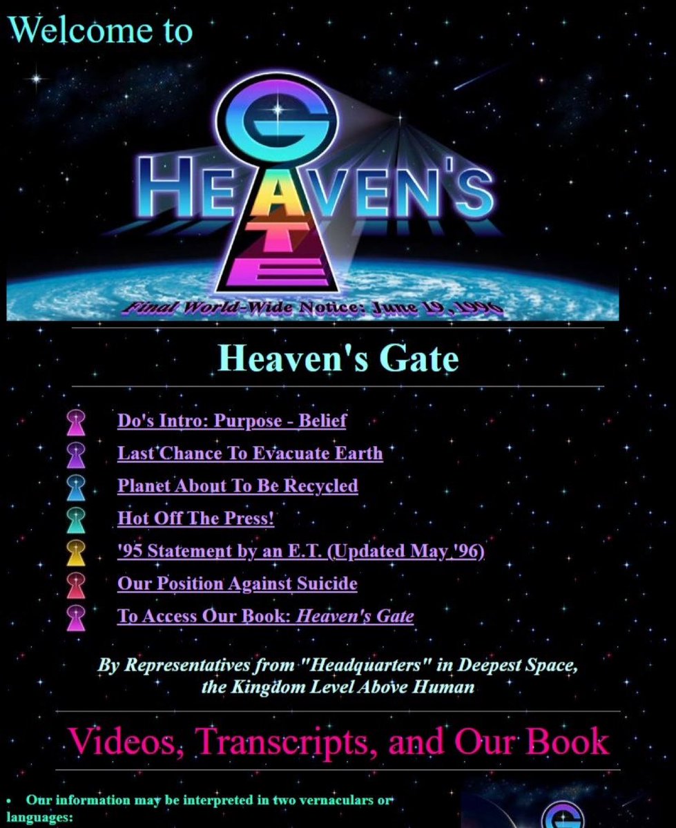 thecaptain_nemo's tweet image. often think about the one guy in the Heaven’s Gate cult who was excluded from their ritual suicide so he could make sure their website stayed online
he’s still a believer btw